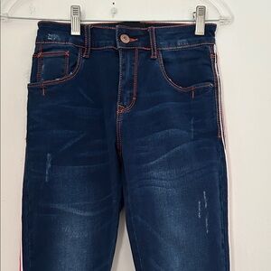 Frank Lyman Design Skinny Blue Jeans with Red Side Stripes Sz S
